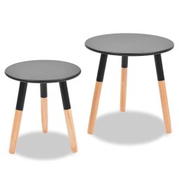 vidaXL 2-delige Bijzettafelset massief grenenhout zwart