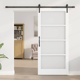 vidaXL Schuifdeur ORKDAL Wit 93 x 202 cm Massief grenenhout en glas