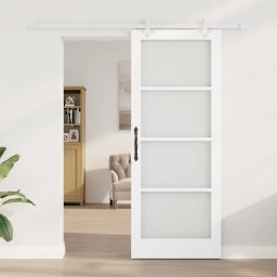 vidaXL Schuifdeur 83 x 211 cm Massief grenenhout en glas Wit