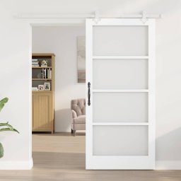 vidaXL Schuifdeur 93 x 202 cm Massief grenenhout en glas Wit