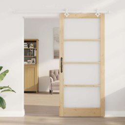 vidaXL Schuifdeur 93 x 211 cm Massief grenenhout en glas Naturel