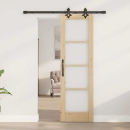 vidaXL Schuifdeur Naturel 61 x 198,5 cm Massief grenenhout en glas