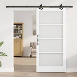 vidaXL Schuifdeur Wit 93 x 202 cm Massief grenenhout en glas