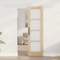 vidaXL Schuifdeur 61 x 198,5 cm Massief grenenhout en glas Naturel