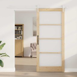 vidaXL Schuifdeur 93 x 211 cm Massief grenenhout en glas Naturel