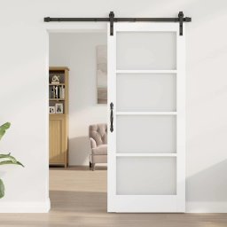 vidaXL Schuifdeur ORKDAL Wit 83 x 202 cm Massief grenenhout en glas