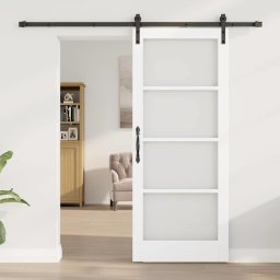 vidaXL Schuifdeur ORKDAL Wit 83 x 202 cm Massief grenenhout en glas