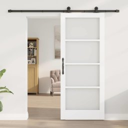 vidaXL Schuifdeur ORKDAL Wit 83 x 202 cm Massief grenenhout en glas