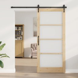 vidaXL Schuifdeur 93 x 211 cm Massief grenenhout en glas Naturel