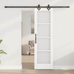 vidaXL Schuifdeur Wit 61 x 198,5 cm Massief grenenhout en glas