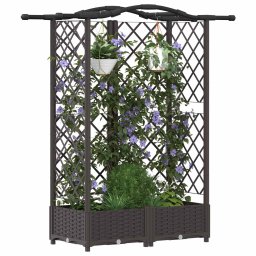 vidaXL Verhoogd Bed met Trellis en Dak Bruin 124 x 40 x 123 cm PP