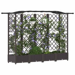 vidaXL Verhoogd Bed met Trellis en Dak Bruin 203,5 x 40 x 123 cm PP