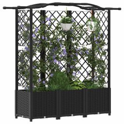 vidaXL Verhoogd Bed met Trellis en Dak Zwart 163 x 40 x 138 cm PP