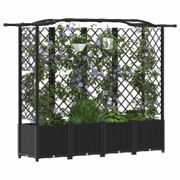 vidaXL Verhoogd Bed met Trellis en Dak Zwart 204 x 40 x 138 cm PP