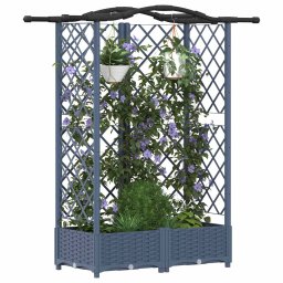 vidaXL Verhoogd Bed met Trellis en Dak Grijs 124 x 40 x 123 cm PP