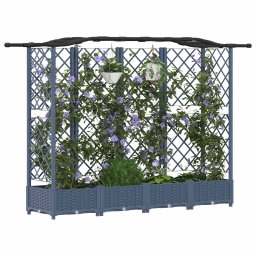 vidaXL Verhoogd Bed met Trellis en Dak Grijs 203,5 x 40 x 123 cm PP
