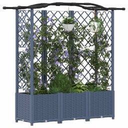 vidaXL Verhoogd Bed met Trellis en Dak Grijs 163 x 40 x 138 cm PP