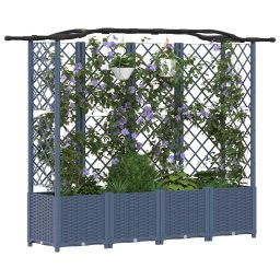 vidaXL Verhoogd Bed met Trellis en Dak Grijs 204 x 40 x 138 cm PP