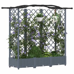 vidaXL Verhoogd Bed met Trellis en Dak Lichtgrijs 163 x 40 x 123 cm PP
