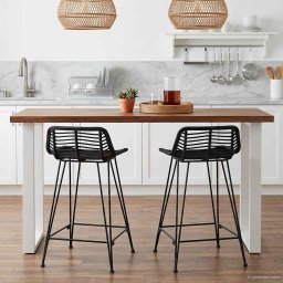 vidaXL Barkruk 2 st Zwart 44 x 45 x 76 cm Rattan en staal