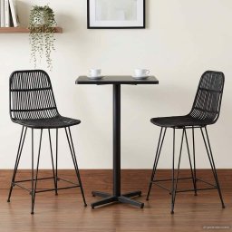 vidaXL Barkruk 2 st Zwart 44 x 54 x 96 cm Rattan en staal