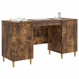 vidaXL Bureau met plank Gerookt eiken 142,5 x 50 x 75 cm Bewerkt hout