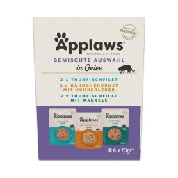 Voordeelpak: 48x70g Applaws Cat Pouch in Gelei Mixpakket Tonijn & Kip (3 soorten) Nat kattenvoer