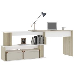 vidaXL Hoekbureau 200x50x76 cm bewerkt hout wit en sonoma eikenkleurig