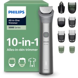 Philips Series 5000 Multigroom - Baardtrimmer - 10 in 1 - Neushaartrimmer - Intimate trimmer - Face&Hair&Body - Scheersensor - Opbergzakje - Staal - MG5931/15
