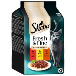 Multipack Sheba Fresh & Fijne vershoudzakjes 6 x 50 g - Rundvlees, Kip & Lam in Saus