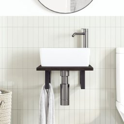 vidaXL Badkamer wandschap staal en massief eikenhout