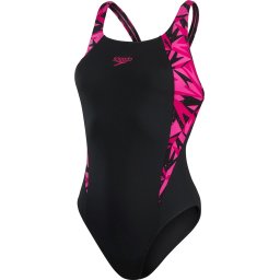 Speedo - Maat 44 - HyperBoom Splice Muscleback Zwart/Roze Dames Sportbadpak