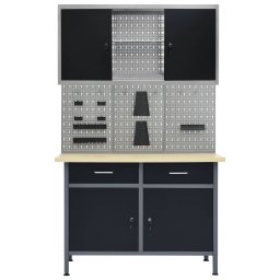 vidaXL Werkbank met drie wandpanelen en een kast