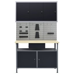 vidaXL Werkbank met drie wandpanelen en een kast