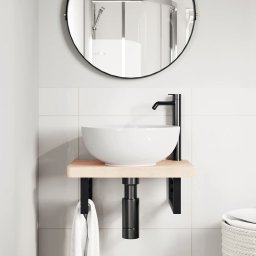 vidaXL Badkamer wandschap staal en massief beukenhout