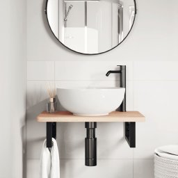 vidaXL Badkamer wandschap staal en massief beukenhout