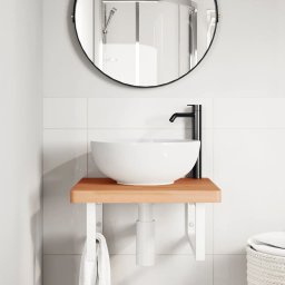 vidaXL Badkamer wandschap staal en massief beukenhout