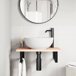 vidaXL Badkamer wandschap staal en massief eikenhout