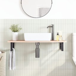 vidaXL Badkamer wandschap staal en massief eikenhout