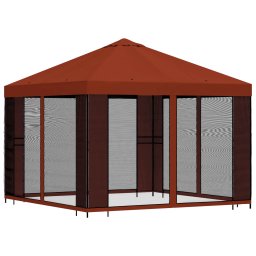 vidaXL Tuin Gazebo met Zijwanden 3 x 3 m Terracotta Polyester en staal