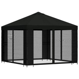 vidaXL Tuin Gazebo met Zijwanden 3 x 3 m Zwart Polyester en staal