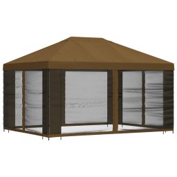 vidaXL Tuin Gazebo met Zijwanden 4 × 3 m Taupe Polyester en staal
