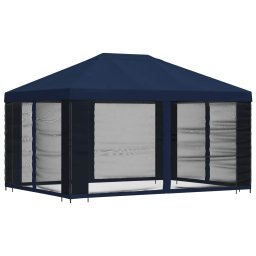vidaXL Tuin Gazebo met Zijwanden 4 × 3 m Blauw Polyester en staal