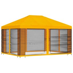 vidaXL Tuin Gazebo met Zijwanden 4 × 3 m Geel Polyester en staal