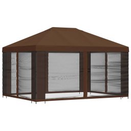 vidaXL Tuin Gazebo met Zijwanden 4 × 3 m Bruin Polyester en staal