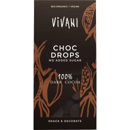 Vivani Chocoladedruppels Puur 100% Cacao Choc Drops