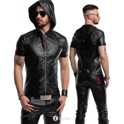 * RFP Wetlook T-shirt met rits zwart slim fit, Ettore