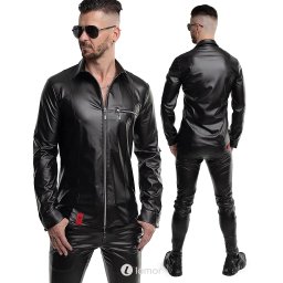 * RFP Wetlook shirt lange mouw zwart slim fit, Pasquale