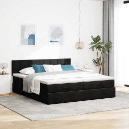vidaXL Ottoman bed met matrassen 200x200cm stof zwart