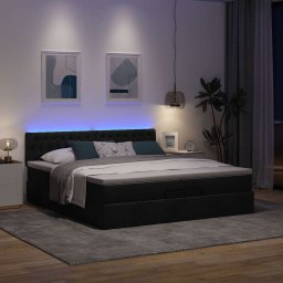 vidaXL Ottoman bed met matrassen en LED's 200x200cm stof zwart